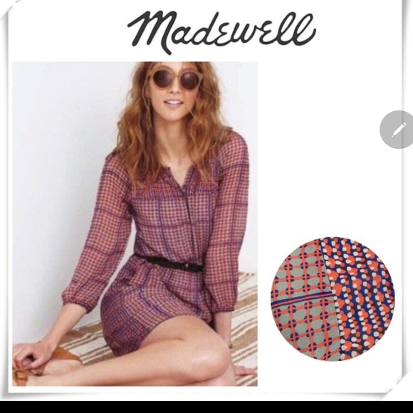 Madewell Dresses & Skirts - Madewell Retrogrid Silk Peasant Dress Orange  (10)